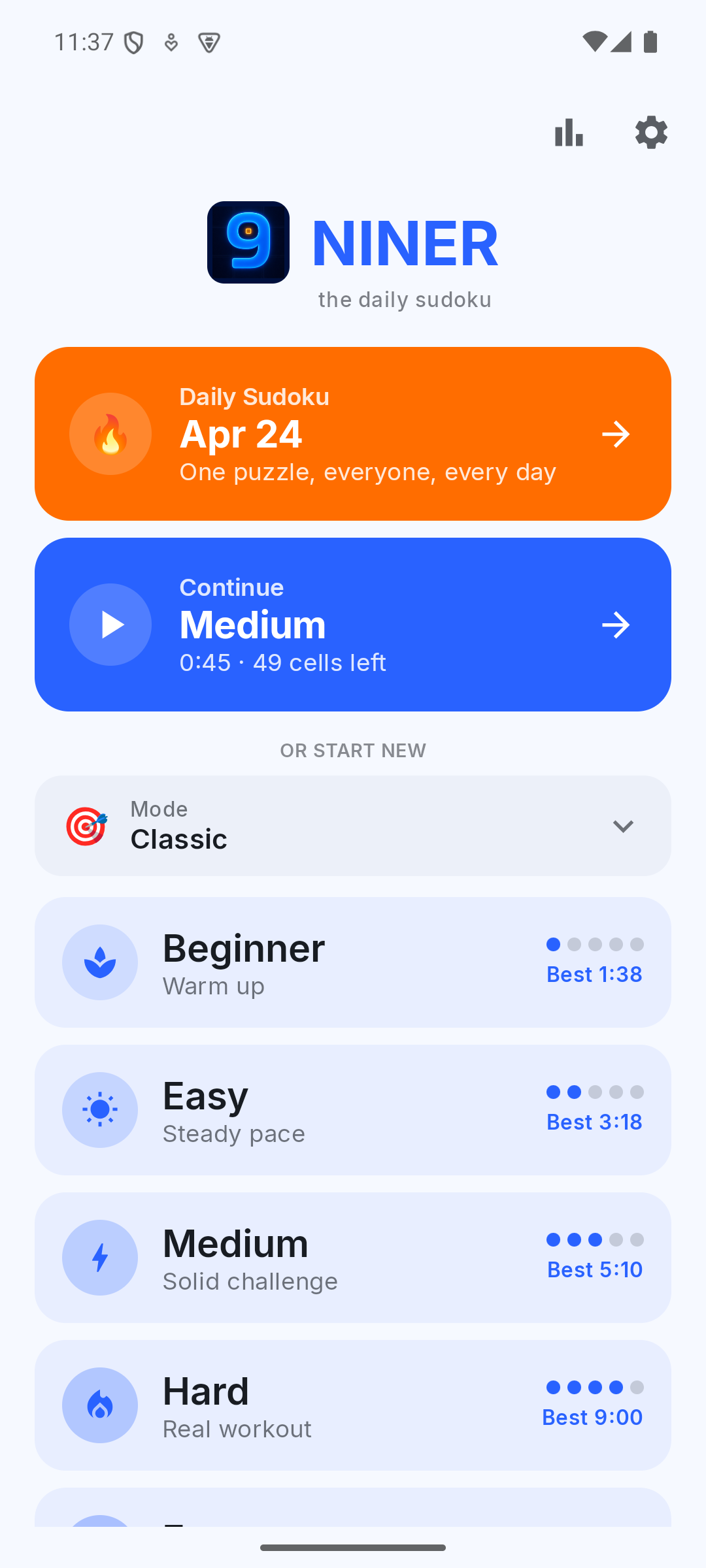Main menu